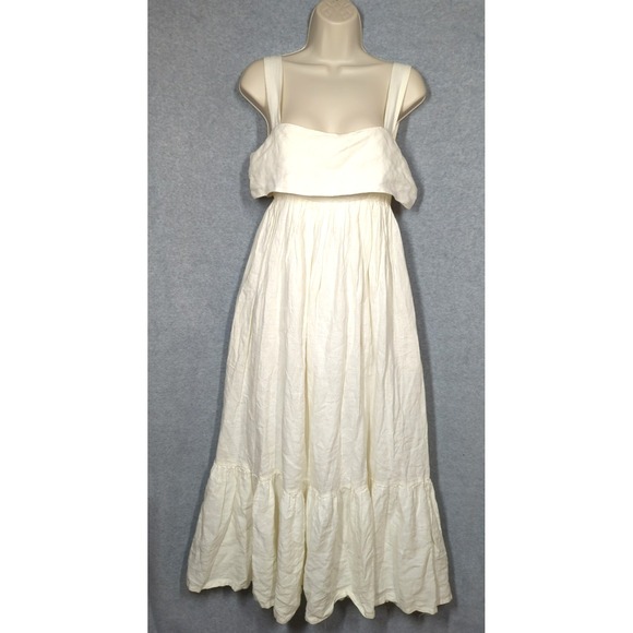 New Linen Maxi Sun Dress XS Lined Ruffle Beach Bride Summer Wedding Guest Classy New Linen Maxi Sun Dress XS Lined Ruffle Beach Bride Summer Wedding Guest Classy